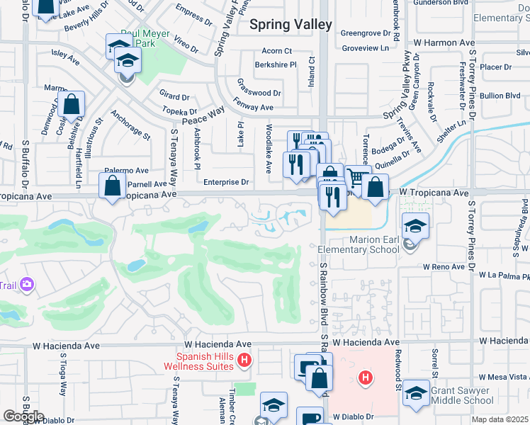 map of restaurants, bars, coffee shops, grocery stores, and more near 7061 Bright Springs Court in Las Vegas