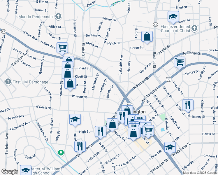 map of restaurants, bars, coffee shops, grocery stores, and more near 111 Brooks Street in Burlington