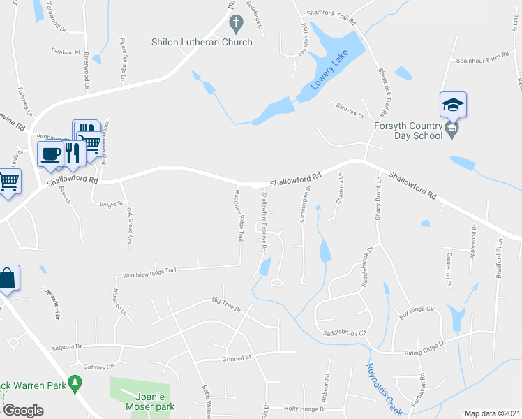 map of restaurants, bars, coffee shops, grocery stores, and more near 400 Shallowford Reserve Drive in Lewisville