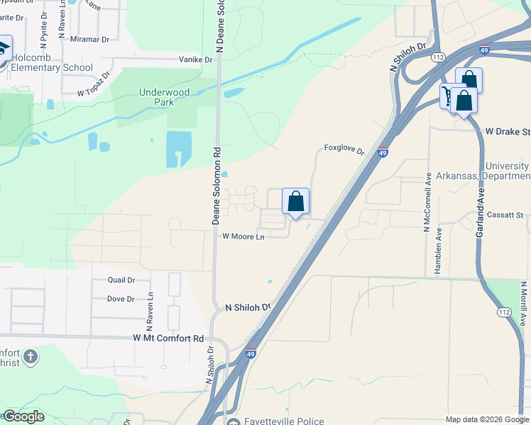 map of restaurants, bars, coffee shops, grocery stores, and more near 2285/2 Wold Run Drive in Fayetteville