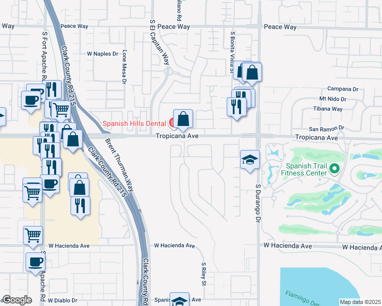 map of restaurants, bars, coffee shops, grocery stores, and more near 4960 Spanish Vista Lane in Las Vegas
