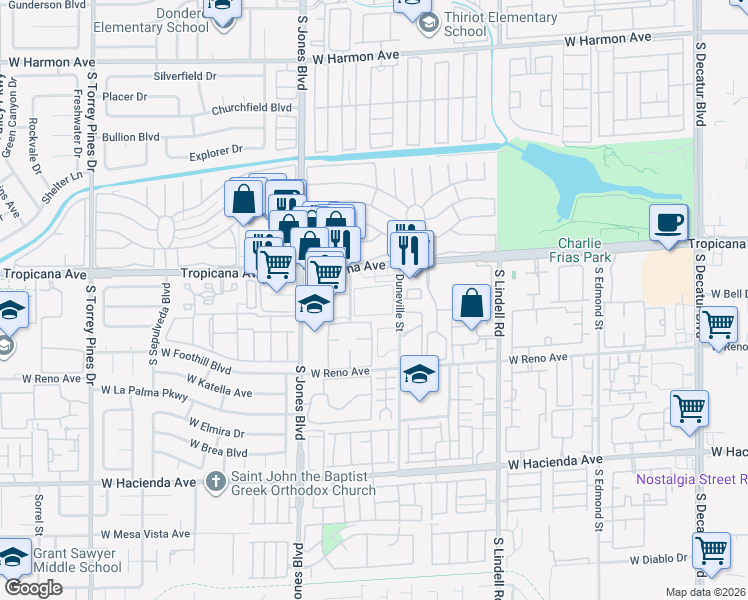 map of restaurants, bars, coffee shops, grocery stores, and more near 4975 Duneville Street in Las Vegas