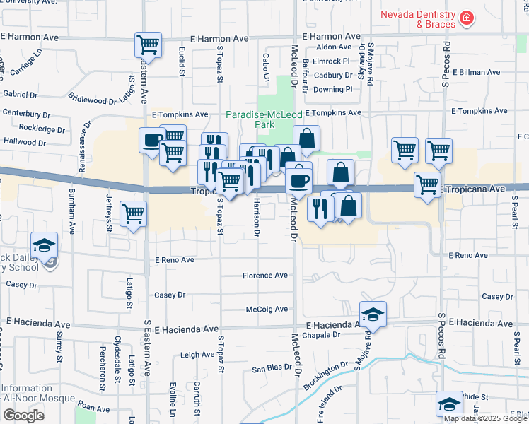 map of restaurants, bars, coffee shops, grocery stores, and more near 4960 Harrison Drive in Las Vegas