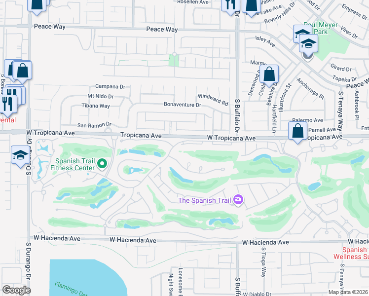 map of restaurants, bars, coffee shops, grocery stores, and more near 7987 Rio Rico Drive in Las Vegas