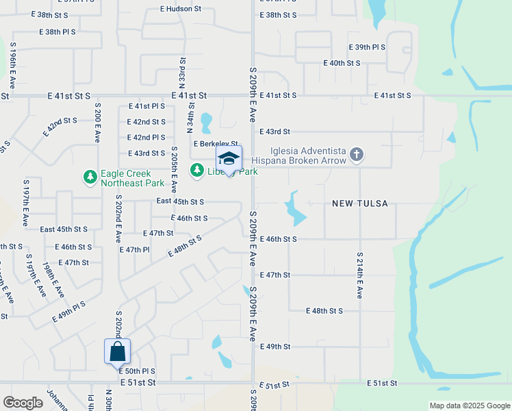 map of restaurants, bars, coffee shops, grocery stores, and more near 20940 East 45th Street South in Broken Arrow