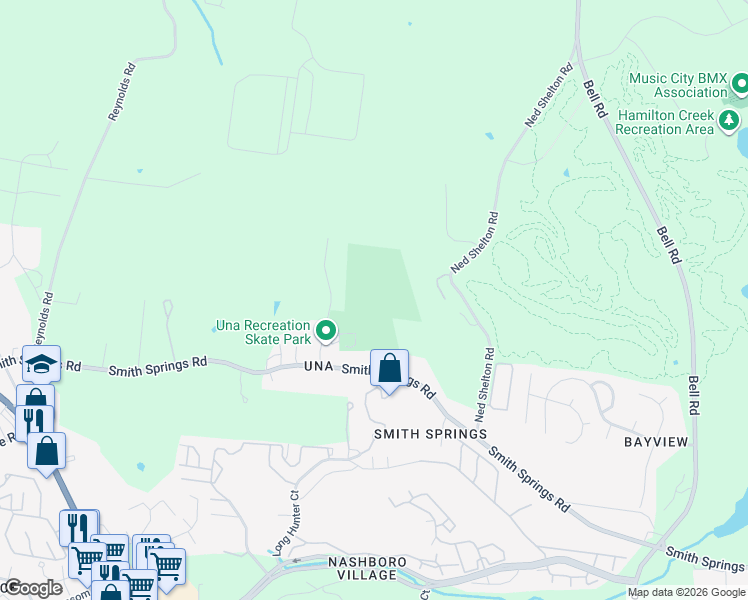 map of restaurants, bars, coffee shops, grocery stores, and more near 136 Una Recreation Road in Nashville