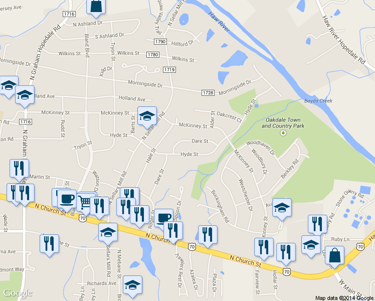map of restaurants, bars, coffee shops, grocery stores, and more near 2540 Hyde St in Burlington