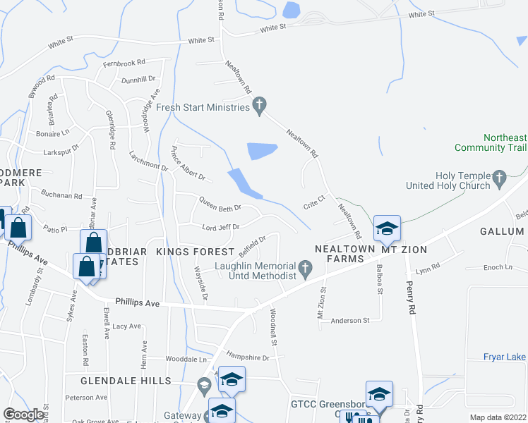 map of restaurants, bars, coffee shops, grocery stores, and more near 4235 Queen Beth Drive in Greensboro