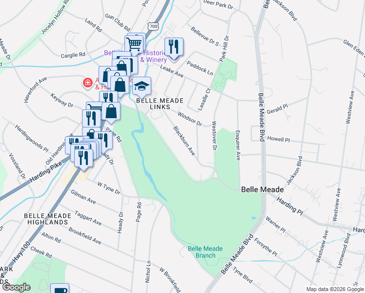 map of restaurants, bars, coffee shops, grocery stores, and more near 118A Blackburn Avenue in Nashville