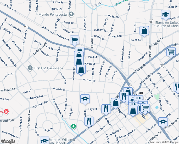 map of restaurants, bars, coffee shops, grocery stores, and more near 710 Askew Street in Burlington