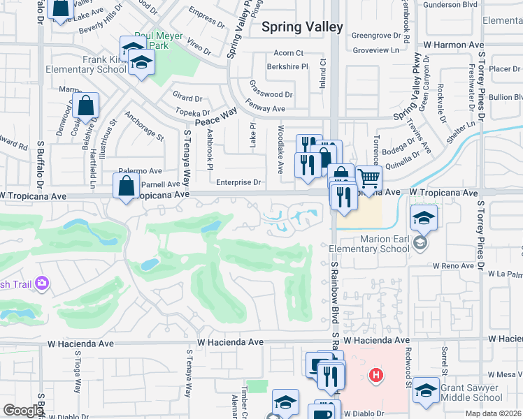 map of restaurants, bars, coffee shops, grocery stores, and more near 7176 Mission Hills Drive in Las Vegas