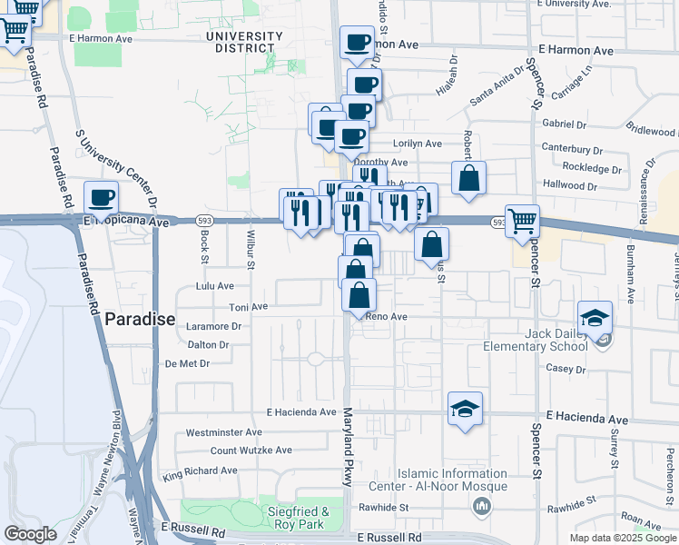 map of restaurants, bars, coffee shops, grocery stores, and more near 1188 Lulu Avenue in Las Vegas