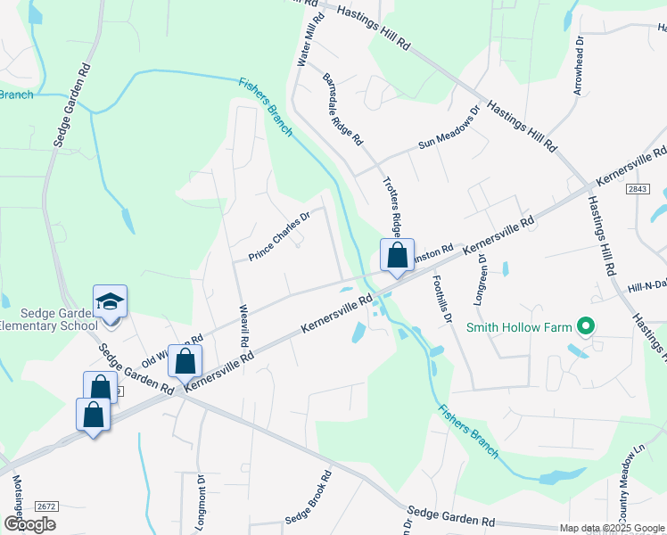 map of restaurants, bars, coffee shops, grocery stores, and more near 836 Prince Edward Road in Kernersville