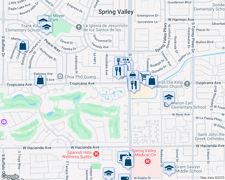map of restaurants, bars, coffee shops, grocery stores, and more near 6987 Emerald Springs Lane in Las Vegas