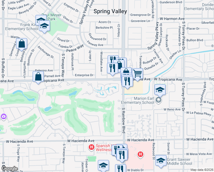 map of restaurants, bars, coffee shops, grocery stores, and more near 6987 Emerald Springs Lane in Las Vegas