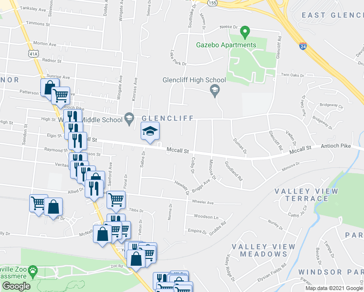 map of restaurants, bars, coffee shops, grocery stores, and more near 154 McCall Street in Nashville