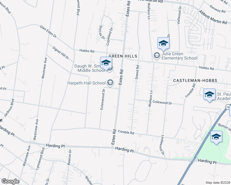 map of restaurants, bars, coffee shops, grocery stores, and more near 4303 Estes Road in Nashville