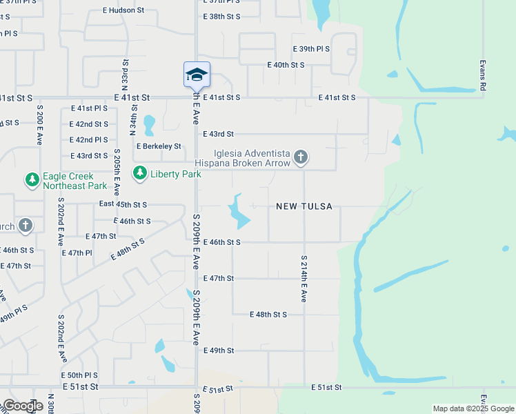 map of restaurants, bars, coffee shops, grocery stores, and more near 21230 East 45th Street South in Broken Arrow