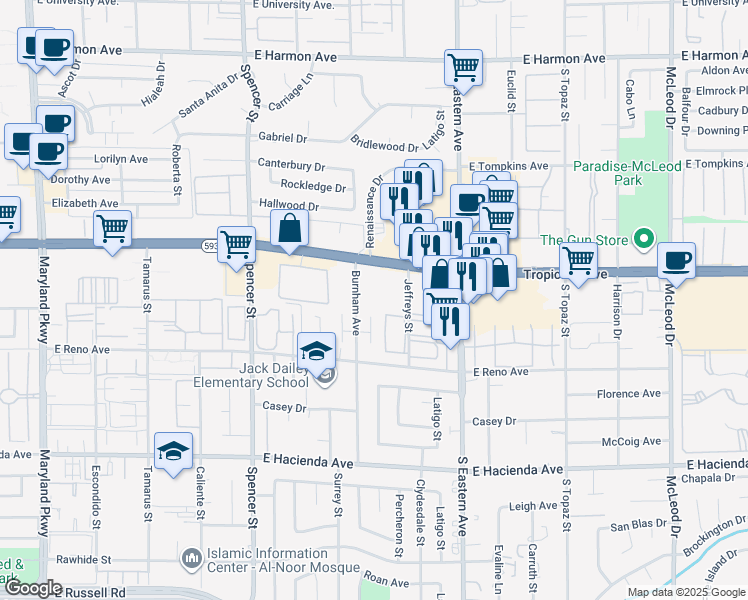map of restaurants, bars, coffee shops, grocery stores, and more near 4955 Jeffreys Street in Las Vegas