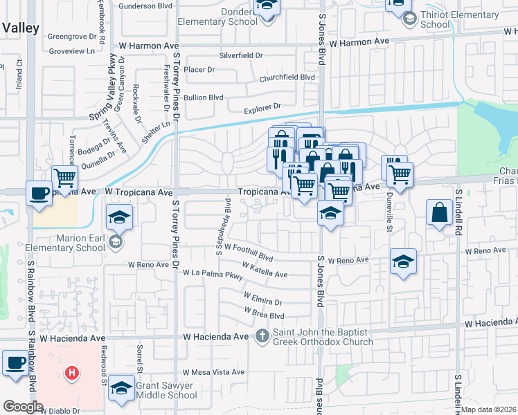 map of restaurants, bars, coffee shops, grocery stores, and more near 6255 West Tropicana Avenue in Las Vegas