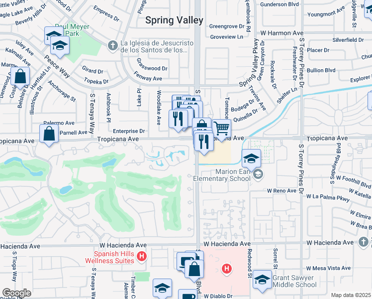map of restaurants, bars, coffee shops, grocery stores, and more near 6946 Emerald Springs Lane in Las Vegas