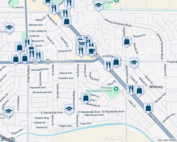 map of restaurants, bars, coffee shops, grocery stores, and more near 4971 Arvada Way in Las Vegas