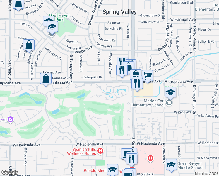 map of restaurants, bars, coffee shops, grocery stores, and more near 7025 Bright Springs Court in Las Vegas