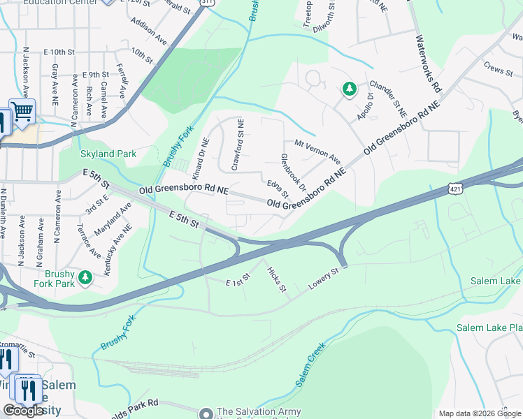 map of restaurants, bars, coffee shops, grocery stores, and more near 2239 Flag Street in Winston-Salem