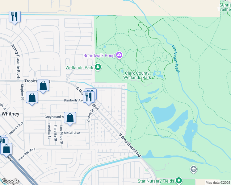 map of restaurants, bars, coffee shops, grocery stores, and more near 4950 Droubay Drive in Las Vegas