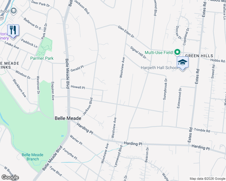 map of restaurants, bars, coffee shops, grocery stores, and more near 625 Westview Avenue in Nashville