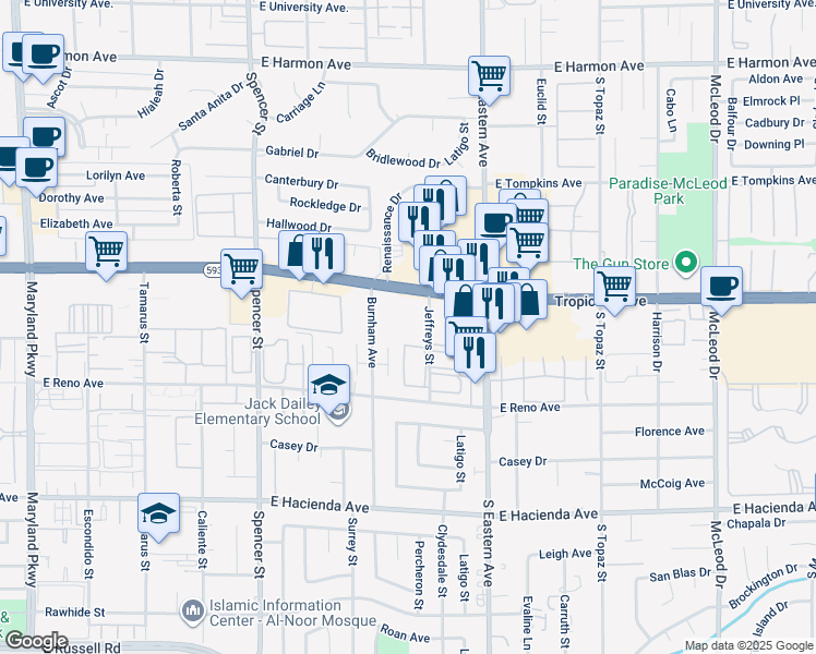 map of restaurants, bars, coffee shops, grocery stores, and more near in Las Vegas