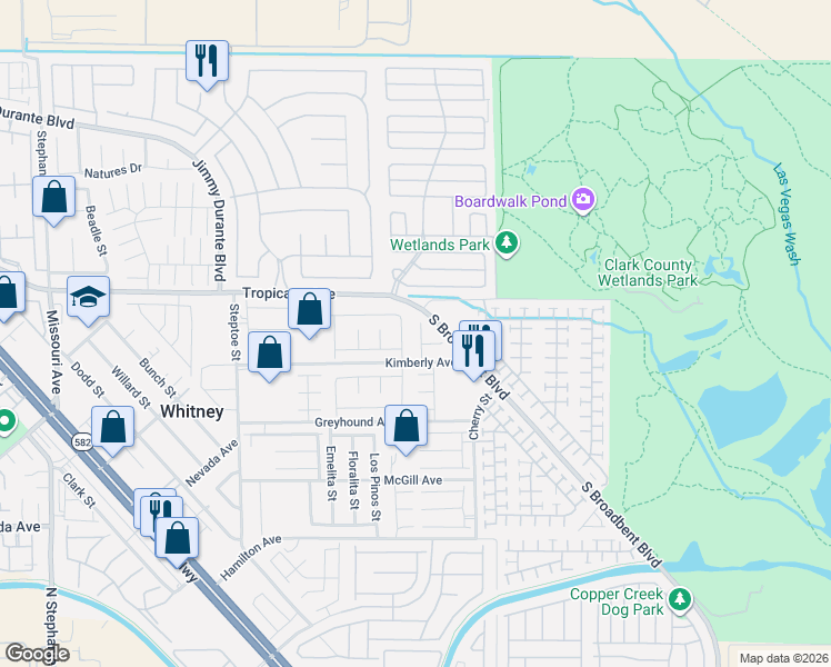 map of restaurants, bars, coffee shops, grocery stores, and more near 4958 Copperlyn Street in Las Vegas