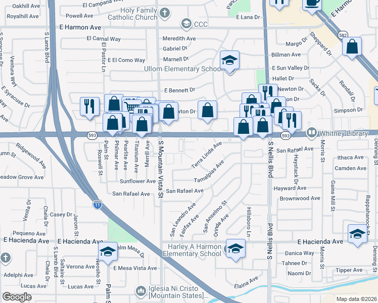 map of restaurants, bars, coffee shops, grocery stores, and more near 4972 Larkspur Street in Las Vegas