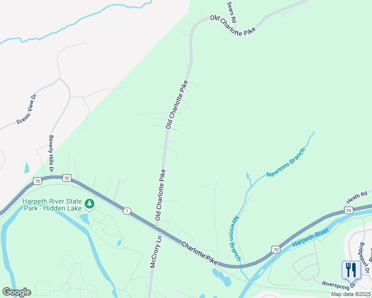 map of restaurants, bars, coffee shops, grocery stores, and more near 9077 Old Charlotte Pike in Pegram