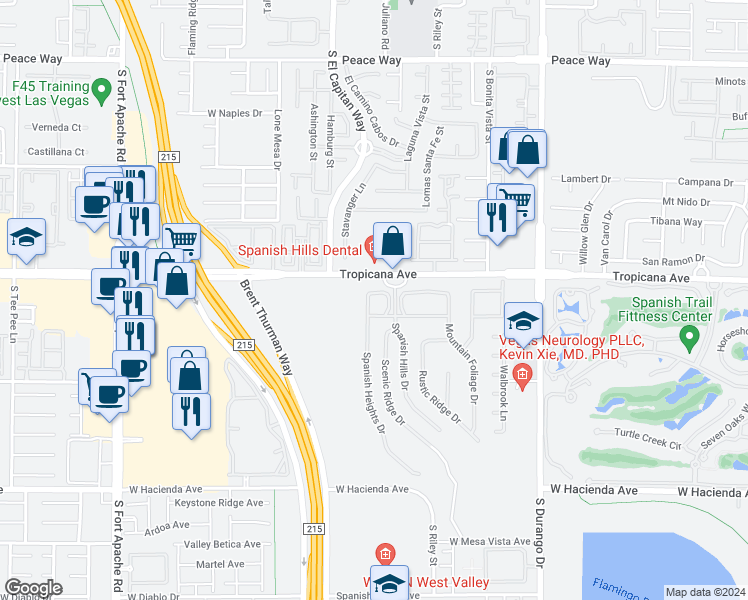 map of restaurants, bars, coffee shops, grocery stores, and more near 4944 Spanish Heights Drive in Las Vegas