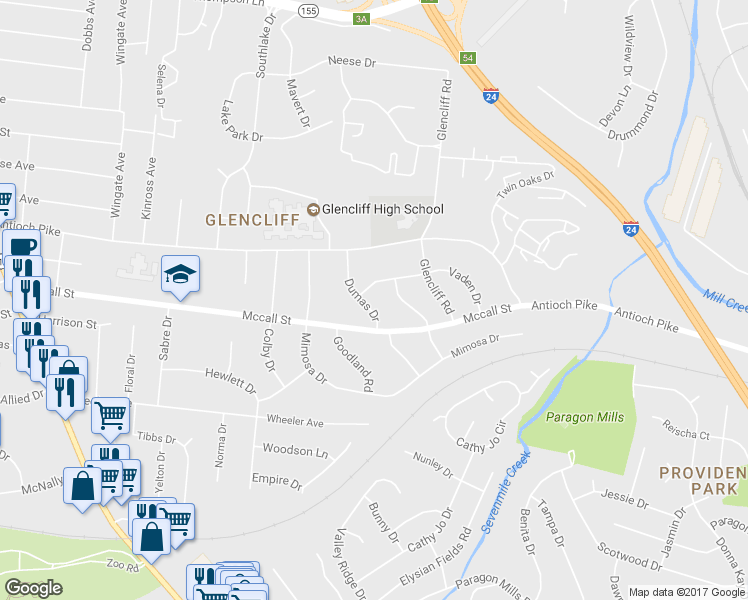 map of restaurants, bars, coffee shops, grocery stores, and more near 3312 Dumas Drive in Nashville