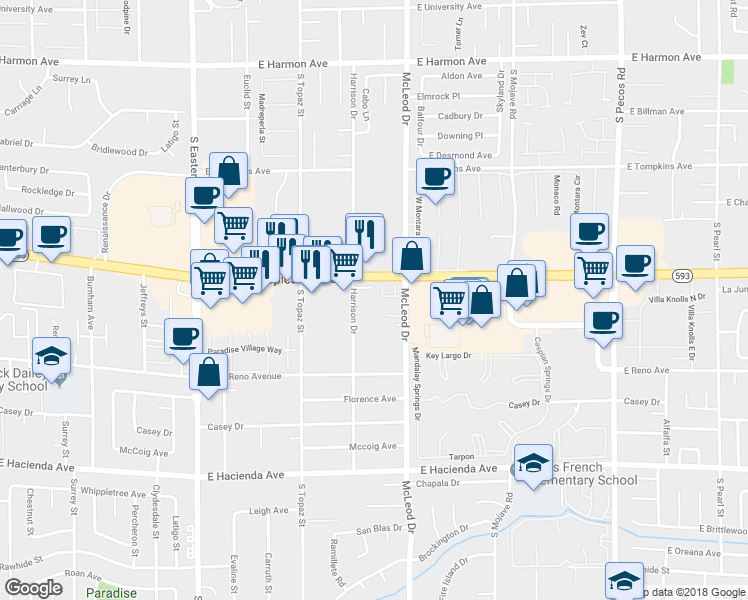 map of restaurants, bars, coffee shops, grocery stores, and more near 4960 Harrison Drive in Las Vegas