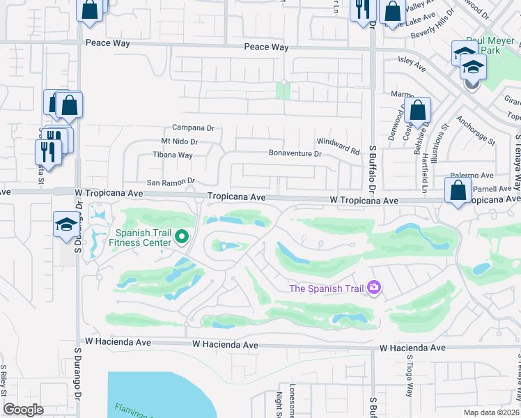 map of restaurants, bars, coffee shops, grocery stores, and more near 17 Cascade Creek Lane in Las Vegas