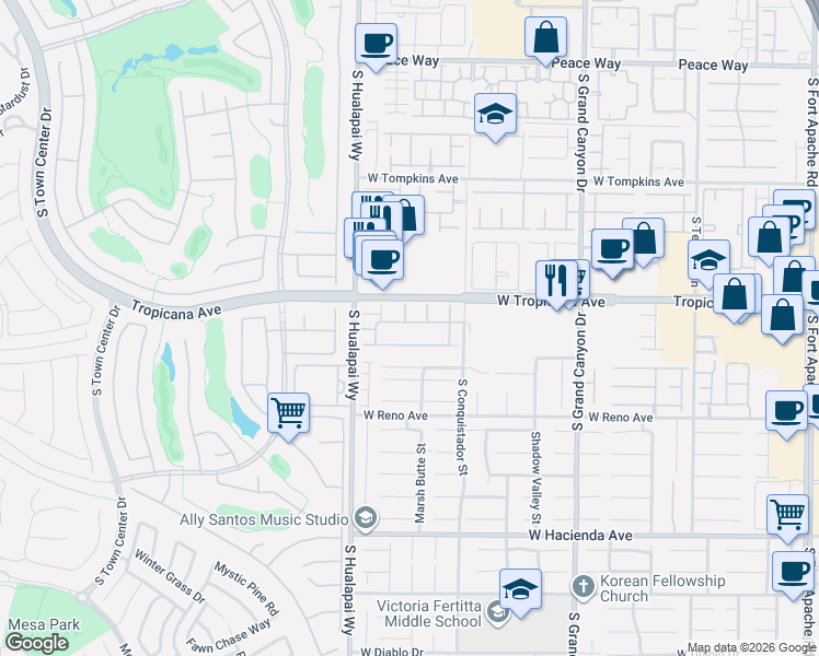 map of restaurants, bars, coffee shops, grocery stores, and more near 10070 White Mulberry Drive in Las Vegas