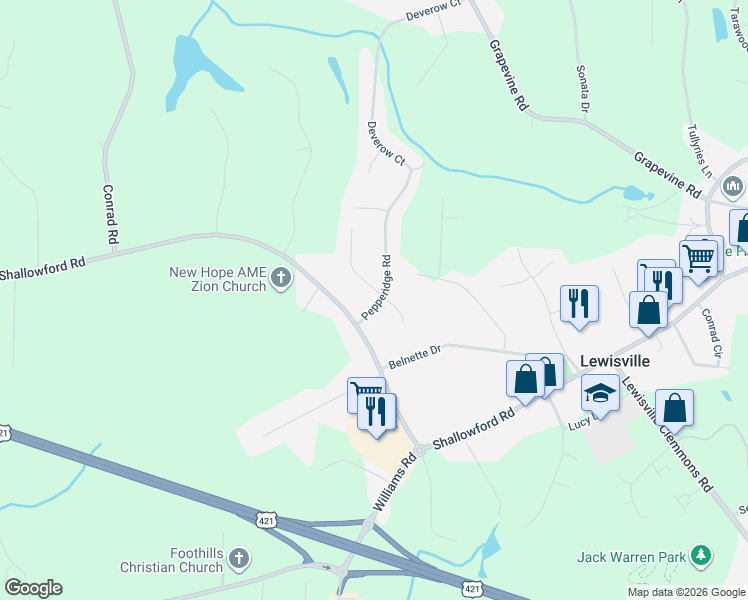map of restaurants, bars, coffee shops, grocery stores, and more near 410 Pepperidge Road in Lewisville