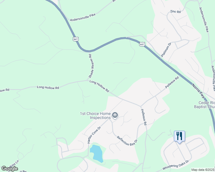 map of restaurants, bars, coffee shops, grocery stores, and more near 3325 Long Hollow Road in Knoxville