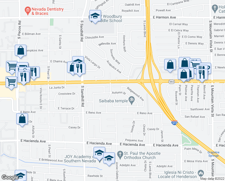 map of restaurants, bars, coffee shops, grocery stores, and more near 3984 Autumn Street in Las Vegas