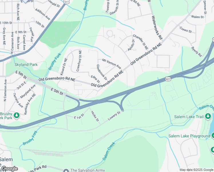 map of restaurants, bars, coffee shops, grocery stores, and more near 2710 Old Greensboro Road in Winston-Salem