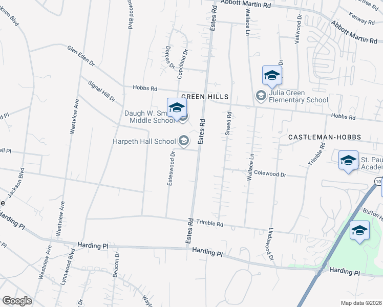 map of restaurants, bars, coffee shops, grocery stores, and more near 4303 Estes Road in Nashville