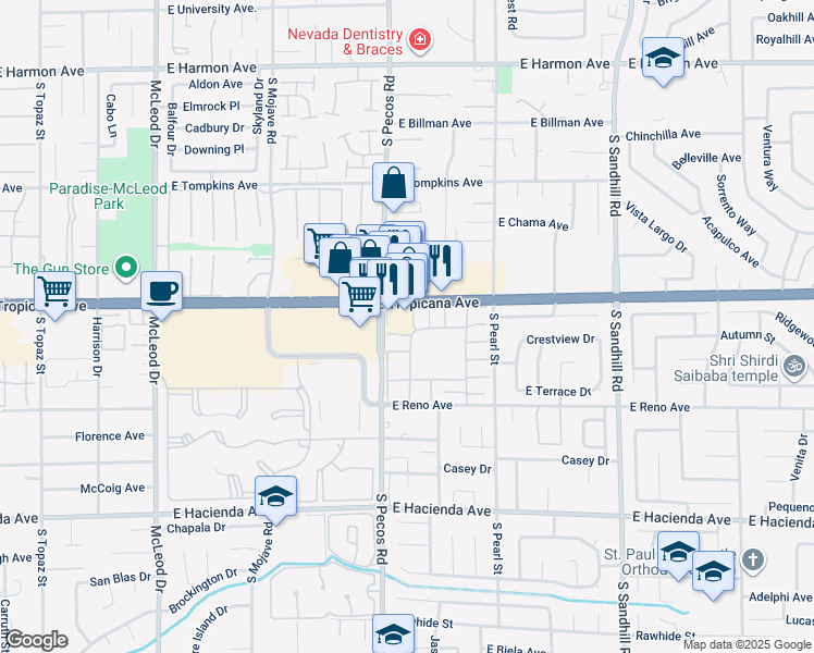 map of restaurants, bars, coffee shops, grocery stores, and more near 3492 Villa Knolls North Drive in Las Vegas