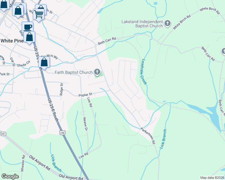 map of restaurants, bars, coffee shops, grocery stores, and more near 2272 Walnut Street in White Pine