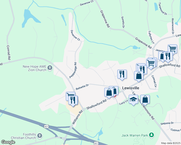 map of restaurants, bars, coffee shops, grocery stores, and more near 298 Brookside Drive in Lewisville