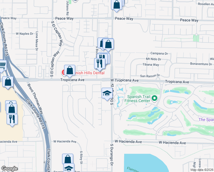 map of restaurants, bars, coffee shops, grocery stores, and more near 4955 South Durango Drive in Las Vegas