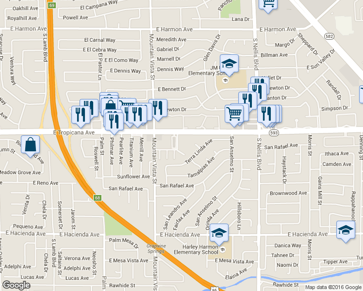 map of restaurants, bars, coffee shops, grocery stores, and more near 4972 Larkspur Street in Las Vegas