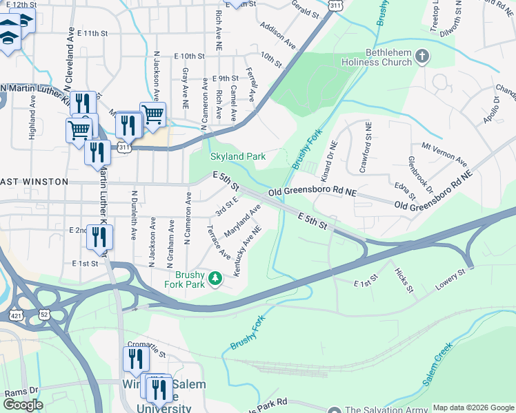 map of restaurants, bars, coffee shops, grocery stores, and more near 1982 Maryland Avenue in Winston-Salem